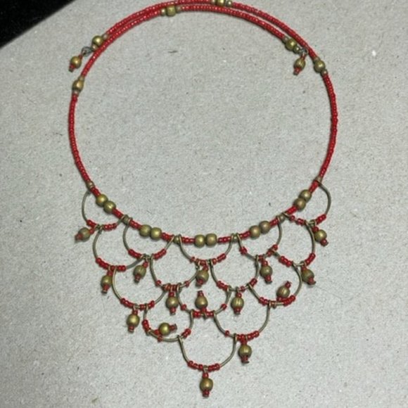Gorgeous European Indian Style Collar Necklace in red and gold beads - Picture 2 of 5